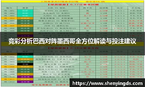 竞彩分析巴西对阵墨西哥全方位解读与投注建议